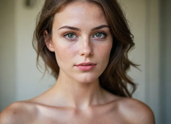 Woman, real human soul, Aphrodite, Greek, Manifestation of a Goddess, (goddess 1.6), made immortal, superhuman, 34 years old, classic beauty, generational beauty, dark hair, natural thick wavy hair, big heavy tits, 36DD, sloped tits, upturned nipple, retroussé breast, perfect body, no makeup, slight bags under eyes, elegant face, green eyes, detailed eyes, focused eyes, strong defined jaw, wide jaw, sharp jawline, strong defined cheekbones, (classic beauty 1.4), natural and arched eyebrows, full lips, many freckles, lots of skin tone detail, in colorful amateur photoshoot, (dark hair), (very close to the camera:1.2), (nude:1.4), taken with a canon ae1, film camera, photo taken with slide film, 100 speed film, f2.8 aperture, 50mm prime lens, cross processed, heavily cross processed, (cross processed 1.4), wild color tones, 35mm xp, lomography, lomo, (lomography 1.6), very close up photo, lush tousled hair, (slender body:1.3), (tall lean body:1.3), she's tall and skinny, (perfect lighting 1.5), model pretty, lots of freckles on chest, warm light, tall, slight smile, perfectly clean photo, clean lines in background, no distractions, great bokeh, good teeth, gorgeous, (ideal beauty 1.4), suggestive, natural relaxed pose, beautiful sunlight, dramatic lighting, great aesthetic photo, lots of face detail, breasts visible, great, lighting, <lora:EnvyZoomSliderXL01:.7>, <lora:great_lighting:1.5>, <lora:SDXLHighDetail_v6-000005:1.3>