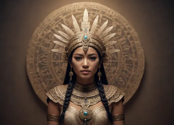 minimalistic, Fantasy Art, Coyolxauhqui, lumen, paper background. /©KlTTY-ART/