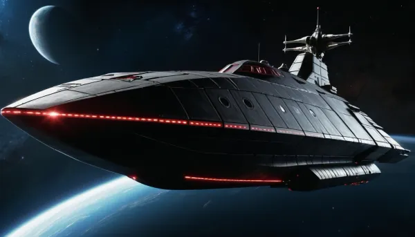 Arcadia-Type Flanking Heavy Space Cruiser, (based on arcadia from "Space Pirate Captain Harlock), important that this is a spaceship rocket type., (Mobile Engagement Ship), Malmerian Visual Treatment

Hull, Obsidian black with sweeping purple plates accentuating the prow

Striping, Bone-white markings along the hull length, sharp and predatory

Hazard Markings, Focused around forward weapon systems and maneuvering thrusters. Accents, Silver-chrome along leading edges and weapon housings

Symbol, Black anvil with red eyes embedded into the forward hull structure

Text, “MALMERA” stamped along the ventral spine. Shape, It's a long thin ship, not wide it's front is heavily reinforced batteringram shaped like a symetrical black anvil with two angular red eyes and a skull and a pistol mixed it's the second thickest part of the ship. but not pointy. It has 12 heavy space naval particle cannons., cinematic shot, dynamic lighting, 75mm, Technicolor, Panavision, cinemascope, sharp focus, fine details, 8k, HDR, realism, realistic, key visual, film still, cinematic color grading, depth of field.

Overall, it's an absolute world-class cinematic masterpiece. It's an aesthetically pleasing cinematic shot with impeccable attention to detail and impressive composition.