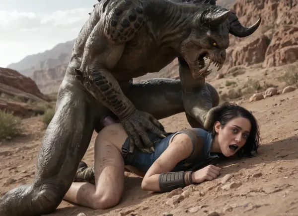 (masterpiece, ultra detailed, best quality, soft shadows, soft light), Fallout style, dirty Lucy MacLean, dressed in a Vault-suit 13, is getting aggressively fucked by a Ghoul in the desert, ((anal covgirl)), grab head, ((she has black hair and dirty skin, natural tits)), ((she has trimmed public hair:1.3)), Interspecies, Deathclaw, Fallout, lizard penis, mutant male, monster sex, zoophilia, dirty torn Vault-suit, detailed faces, detailed eyes, detailed mouth, detailed pupils, detailed teeth, HD, ultra detailed, outdoors, grinning female, pain scream, wide open eyes, perfect eyes, cumflation
