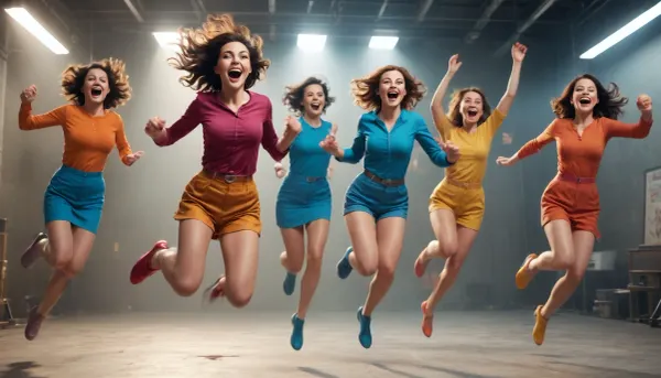 comic-style woman characters jumping with joy
