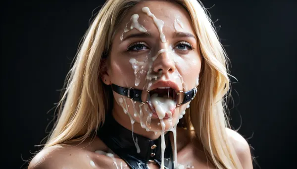 close-up of a white woman's face, (milf:1.18), (wide mouth spreader ring gag:1.2), (extremely long smooth blonde hair:1.5), (Massive ass:1.2), (massive breasts:1), thin waist, topless, black corset, black shimmery pantyhose, gorgeous, black background, black room, (realistic excessive thick runny cum all over her face), licking the dickhead of a white man's penis, (realistic excessive thick runny cum all over her face and body), excessive cum in hair, excessive cum on face, mouthfull of cum, excessive cum dripping out of her closed mouth, nose full of cum, mouth full of cum, lots of very thick cum, loads of cum, woman, on, face, excessive bukkake, cum, facialized, superfacialized, (ejaculation:1.23), (Cum details), realistic cum, Prominent cum, (white cum:1.7), cum on, (Cum flows:1.2), cum on head, (cum on face:1.3), Face covered in cum, (A lot of cum:1.5), vacant look, ..