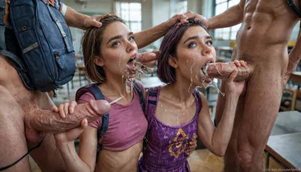 close up, detailed and infocus face, (cum explosion from nose:1.64), (cum explosion from mouth:1.85), kneeling in the library, she looks up at the beast., (The beast’s claw is visible grabbing her head:1.6), ., Daphne Blake has a very thin and slender body, narrow waist, (athletic round ass in a plaid mini_skirt:1.4), (panties down to pussy:1.3), lighting on the body, oil shine, (firm round buttocks:1.6), teеnage smooth-shaven and a wide-open pussy, (detailed glute curves:1.2), (slender teеnage waif-like figure:1.3), (carrying princess_print backpack:1.7), (frontside viewer view:1.2), (classroom filled with people:1.4), (high contrast:1.7), (short hair:1.3), (close view:1.4), (cute body:1.7), (hyper massive cock:1.12), of the beast is to big for her little mouth, impossible fit in mouth, looking up, (trying to fit in her mouth the massive cock:1.12), (Tears:1.164), (bukkake:1.58), (handjob:1.5), above view, cum in mouth, cum on forehead, cum on cheeks, porn photoshoot, (huge dick), (creamy deep deepthroat:1.36), (extreme oral sex:1.24), (huge massive white dick:1.4), (cum), (hands holding hair), (huge dick:1.24), (bukakke), (cum in face, cum on body), (covered in cum), UHD, 8k wallpaper, (maximum quality:1.5), (ultra high resolution:1.7), (masterpiece:1.2), (full body view), award winning photo, (Extreme:1.25), (insanely detailed:1.9), (realism:1), (realistic:1.7), (hdr:1.4), hyper-detailed realistic body, hyper-detailed realistic face, (warm ambient light:.5), (dark shadows:1.4), on hands and knees, 10 black equine cocks cumming, receiving a non-consensual deep deepthroat and bukkake blowbang, her cheeks are tear-stained, crying, running makeup, sweaty skin, (excessive cum:1.56), (cum on face), (cum on body), (Cum in hair), photorealistic cum, thin runny cum, thick chunky cum bukkake, unwanted bukkake, 4boys, 5boys, 6+boys, multiple black men, Transparent Liquid, gangbang, orgy, penis, cum, cumbath, black_dicks_everywhere, drooling cum, multiple black cock cumming on face, drenched in cum, 10 black cocks surrounding face, 10 massive black cocks, 10 equine cocks, pony cocks, contrasting shadows, ultimate realistic 3d rendering perfection, cinematic photography, cinematic lightning, professional depth of field, 3-point lightning, sharp eye focus, (full frontal), night time, (volumetric lighting), professional photographer shot on kodak, 35mm photo, sharp focus, high budget, cinemascope, 100 mm lens, 1/250 s, f/2.8, ISO 300, (very low view:1.21), <lora:detailed_notrigger:2>, <lora:Dark_Elf_Warrior:2>, <lora:LCMTurboMix_Euler_A_fix:2>, <lora:photorealistic_portrait_notrigger:2>