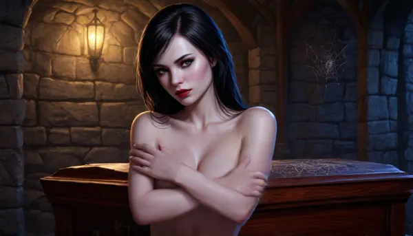 beautiful sexy slender 40 year old blonde woman posing naked, no makeup, Brown eyes, ponytail, 3/4 view, bare legs, standing by her bed, good hands, perfect fingers, (vagina), (shaved pussy)