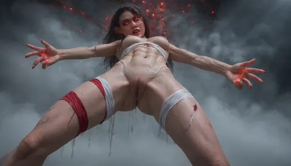 background is on concert stage at a wild light show with lasers, infrared, sparkling, flashing, iridescent bright color, exploding color, woman, petite, small breasts, long straight red-BLONDE hair, purple nails, legs spread wide, she is wearing sexy lingerie that shows her nude body latex collar, suspended upside down with ropes, hanging on ankles, tight vagina, inverted suspension DP highlighted, high quality, incredible detail, perfect lighting 1.2, ((sexy nude anorexic blonde Swedish)), naked, (((((genitals in clear view, beautiful sexy vagina))))), (((Spotlight shining directly onto her naked clean shaven perfect vagina))), (transforming into a sexy realistic skinny, evil anthropoid succubus Goblin girl, (night:1.3), (((mystical fog, white transparent slime liquid wets))), human skulls, skull, high contrast, lightning, electricity dancing. raw hamburger, (((her pussy is in clear bright view))), up view, ((((glowing dark red eyes. shredded white squids, savagely feasting on raw blubber, raw cod)))), pussy swollen in view finder, (highly detailed face:1.3), (Extremely Angry), (evil eyes:1.3), (steam blasting out ears), (realistic dragon claws on her fingernails:1.3), terrifying, (intense dragon vagina texture)), ((((15 tons of aloe Vera liquid covers the entire scene)))), Photo realistic erotic photo, (skinny anorexic body:1.3), (sadistic slut attitude:1), (random view and random angle:1.5), ac_neg1, Cyberpunk