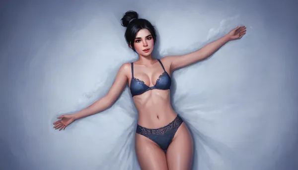 one woman, Skjorta, scandinavian, black short hair bun, 30 year old, laying on snowy ground and making snow angels, wearing skimpy linen wraps, pale skin, closeup view above waist, early night late evening, blue atmosphere, artwork, digital painting, concept art, flat colors, loading screen art style, SamDoesArts, making, snow, agnel, <lora:SDXLSamDoesArts:1>, <lora:making_snow_angel_xl_v1:.7>, <lora:LegendDarkFantasy-000001:.5>