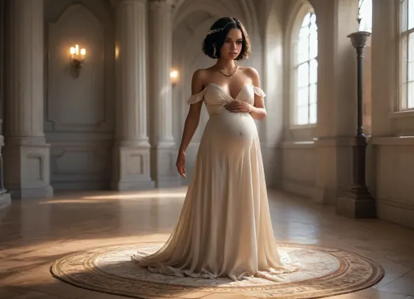 pregnant african woman, full body image