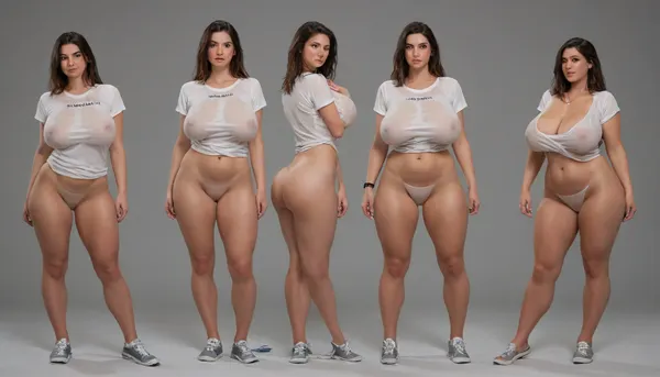a gathering of five beautiful sexy tall slim thick bbw women, ((huge saggy breasts:1.34)), posing at a wet tshirt competition, full body images, w3t, wet, tshirt, <lora:w3t_SDXL:1.4>