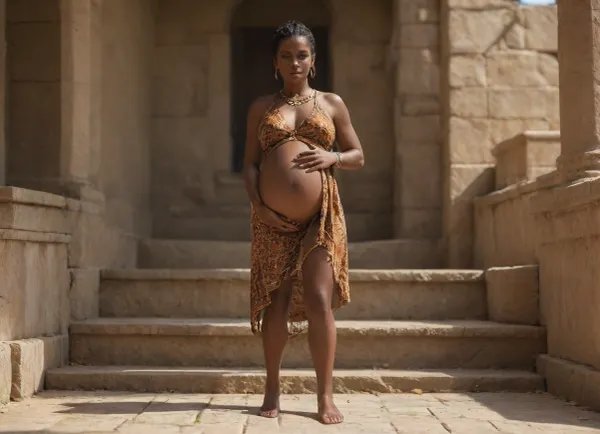 pregnant african woman, full body image