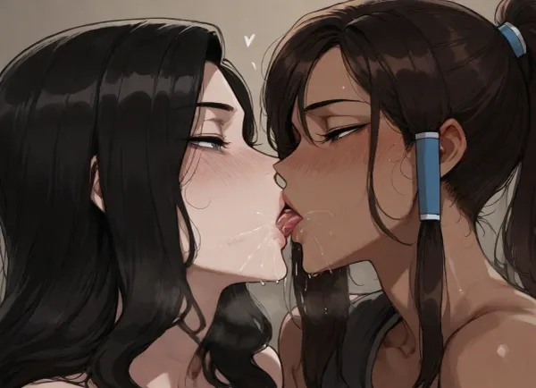 (Ratatatat74), (korra), (asami sato), kissing, tongue, spit, lesbian, close-up, <lora:ratatatat74-000050:.8>