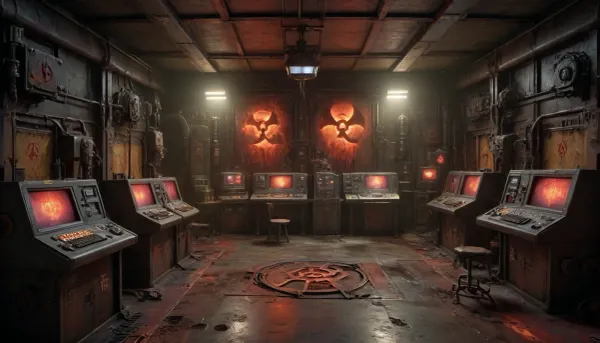 ((picture of a dark and steamy controlroom in a derelict nuclear facility, dark red lighting, horroble scene, flickering control panels and old computers under flickering fluorescent lights, dirt and trash laying allaround, rusty and leaking broken barrels, yelloy barrels with the letters "BIOHAZARD")), ., ((toxic orange glowing liquid is leaking and dripping from old rusty pipes)), ((neon-green and orange glowing liquid spills across rusted steel beams and cracked concrete floors)), . viscous and iridescent toxic liquid with jagged puddles on the floors reflecting faint emergency lights, ((in glowing-yellow letters the words “NUCLEAR WASTE” written on the floor)), H.R. Giger’s biomechanical textures, realistic details, (cinematic dark red lighting), bloodpunkai, EdobHorrorLandscape, ChaosMarineStyleAI, <lora:BloodPunkAIp:1.4>, <lora:EdobHorrorLandscape_XL_v1.0:1>, <lora:ChaosMarineStyleAIp:.5>