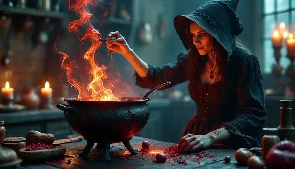 (ultra photorealistic professional picture of an Evil Salem Witch cooking a toxic red potion), . toxic red smoke, Thick impasto strokes blend Carne Griffiths' surrealism with Monge's dreamy textures. lit with diffused HDR glow, low-contrast. dramatic chiaroscuro lighting, sharp textures, 8K, ultimate realism, ultra realism, masterpiece, realistic detailed skin texture, skin pores, But, DonMD34thM4g1cXL, <lora:MJ52:1.1>, <lora:BUT_SDXL_SHS:.8>, <lora:DonMD34thM4g1cXL_v3.0-000015:.5>