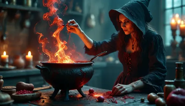 (ultra photorealistic professional picture of an Evil Salem Witch cooking a toxic red potion), . toxic red smoke, Thick impasto strokes blend Carne Griffiths' surrealism with Monge's dreamy textures. lit with diffused HDR glow, low-contrast. dramatic chiaroscuro lighting, sharp textures, 8K, ultimate realism, ultra realism, masterpiece, realistic detailed skin texture, skin pores, But, DonMD34thM4g1cXL, <lora:MJ52:1.1>, <lora:BUT_SDXL_SHS:.8>, <lora:DonMD34thM4g1cXL_v3.0-000015:.5>