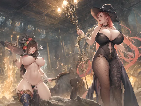woman, a blend between Emma Watson and kelly brook, a sexy witch wearing orange and black fishnet lingerie and a big black witch hat flying on a broomstick, flowing hair, in an empty forest, pin-up pose, beautifully detailed face, art of h. R. giger and beksinski, huge breasts, huge giant breasts, swollen nipples, divine beauty, perky breasts, big cleavage, wallpaper, an ultra hd detailed painting, digital art, Jean-Baptiste Monge style, bright, beautiful, splash, red Glittering, filigree, rim lighting, lights, extremely, magic, surreal, fantasy, wlop, style of artgerm and james jean, trending on artstation, sharp focus, studio photo, intricate details, highly detailed, by greg rutkowski, Mysterious
