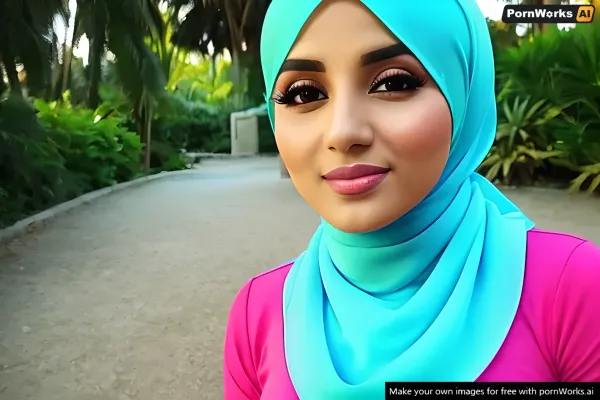 A woman with a hijab sat in front of her computer, typing away. She was wearing a green and cyan striped shirt that hugged her curves perfectly. Her neck and chest were exposed, revealing the intricate patterns of her tattoos. As she
