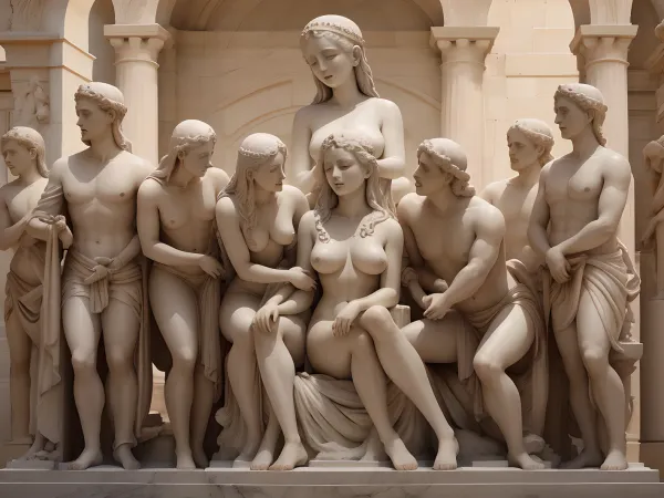 The young woman licked and caressed the sex of an ancient greek statue, as she pleasured herself with a photo of a naked ancient greek statue