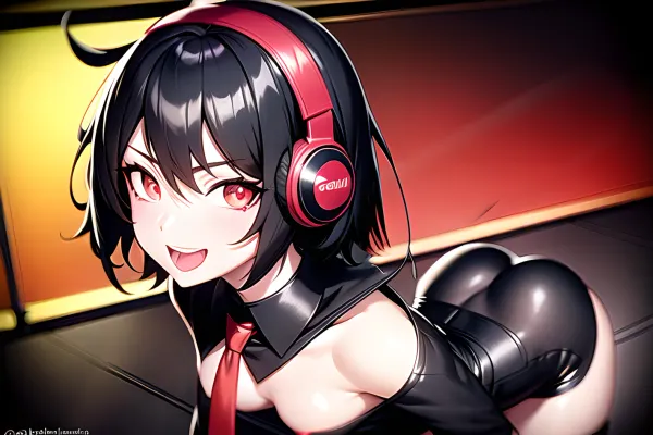 La chica con pelo negro y corbata roja bailó a la música, sus ojos de escarlata brillando en las luces parpadeantes. Tenía gráficos perfectos y un pequeño pecho que rebotó mientras se movía. Su pelo corto era negro, y llevaba un negro
