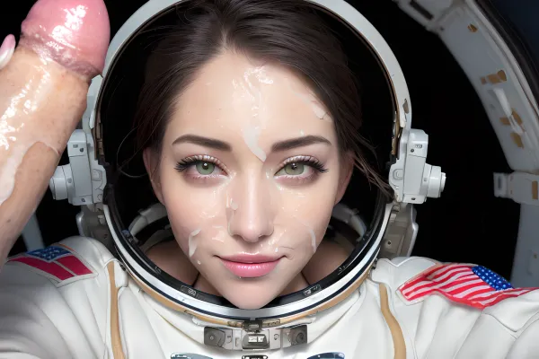 Una joven adulta posando con una alta definición, 8k UHD, cámara DSLR y una foto de estilo Shadbase de su anotación en la cara de un astronauta. La foto tiene iluminación muy detallada, sombras, detalle intrincado, y