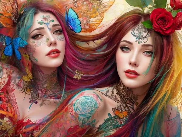 woman, butterflies, flower, 1 Woman lying in the grass face down on the ground, Red Mini Skirt, Bare breast, no panties, full body view, intricate feathers, magic, (high detailed face:1.7), fabio cembranelli, faded colors, hd, 8k, art styles, highly detailed, digital painting, arts station, concept art, illustrated, tim burton, Quilting Art, Vivacious, Albert Lynch, Carne Griffiths, Jeremy Mann, Alberto Seveso, Brian Froud, Alice Pasquini, intense colors, realism
