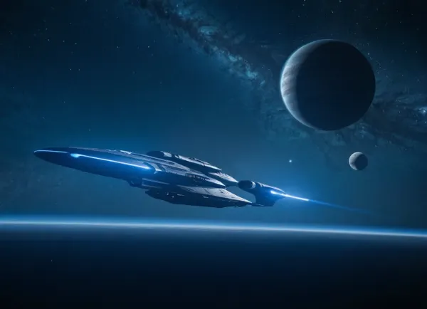 Deux engins spatiaux, l'un venant de la Terre et l'autre de Mars, sont enfermés dans une bataille féroce dans l'espace. Les deux navires sont équipés de puissants faisceaux laser qu'ils utilisent pour s'attaquer. La bataille est intense alors que les deux navires manœuvrent l'un autour de l'autre,