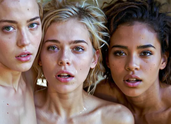 Женщины были голыми и потными, их тела покрыты тминами и потливыми, когда они сидели на диване, глядя друг на друга с интенсивными глазами. Их роты были открыты в молчаливых криках удовольствия, когда они собрались вместе, их тела дрожали от интенсивности