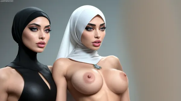 woman, 18 year old supermodel, (skinny:1), (full hijab), nude dress, (muscular:1), full body view, 8k, ultra hd, tits, thick eyebrows, long eyelashes, (big lips:1.2), <lora:microwaistV05:.5>, (staring in your soul), eye contact, ass, worship, <lora:ass_worship_v0.5a:1>