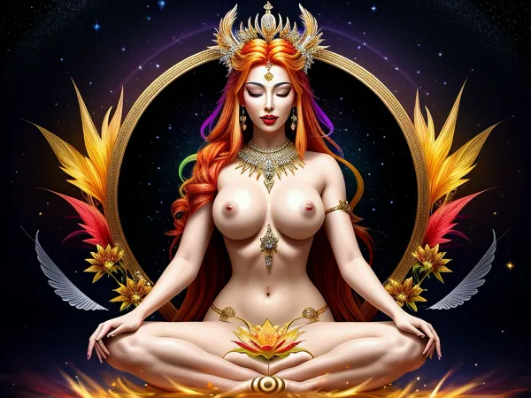 Çok renkli saçlarla olan kadın, uzun akan saç ve tam bir sakallı bir adam, yarının resmini çizdiği gibi. Ellerinde çok fazla çiçek tuttu, ki boyamak için kullandı