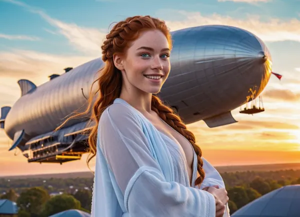 一个带着雀斑和姜色头发的拉美女孩兴奋地炫耀了自己新的摄影现实主义AI创作的杰作. 她花了几个小时来完善她的皮肤、眼睛和嘴唇的细节。 当她摆上镜头时