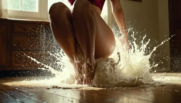 女子坐在沙发上,双腿张开。 她看着手提电脑上的色情视频 突然觉得两腿间湿透了 她很快起来,去洗手间打扫