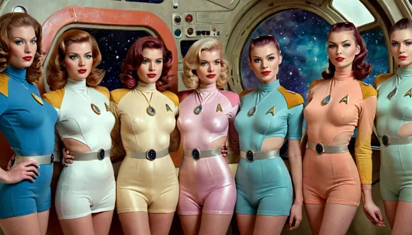 Genç yüzün en iyi kalite resmi birden fazla görüşle ve birden çok genç kız retro futurist bir tarzdadır. Bu, gülümseyen yüzü, kesme kıyafetleri ve asimetrik vücuttape dahil olmak üzere 20 yaşında bir kıza sahiptir