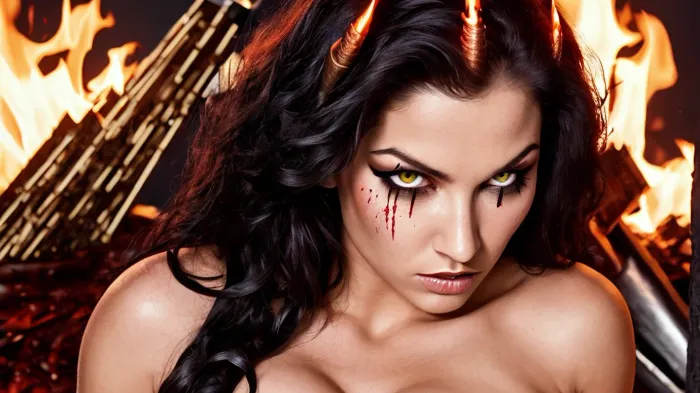 Lilith, a demoneta com asas lustrosas e coroa de diamante, estava diante da destruição que ela tinha causado. Sua armadura encharcada de sangue brilhou à luz de queimar edifícios ao redor dela. Ela era uma força para ser considerada, e