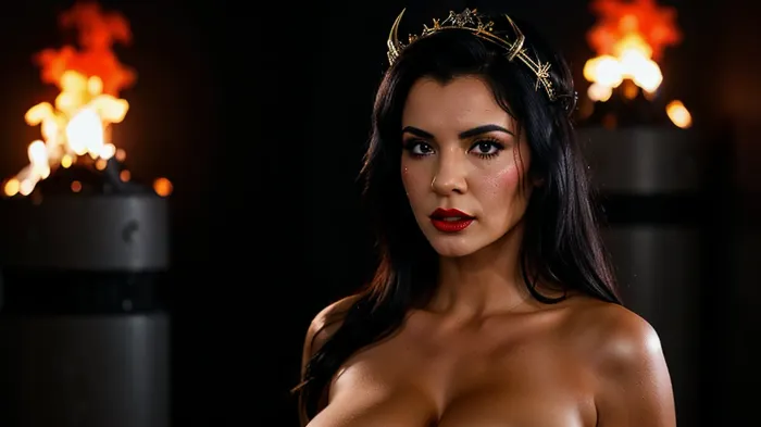 Сексуальный и липкий бронированный дождь Роми встал, ее крылья в воздухе. У нее было полное тело с DDD груди, алмазной короной и скандинавской красотой. Ее глаза светились красными, и она улыбалась