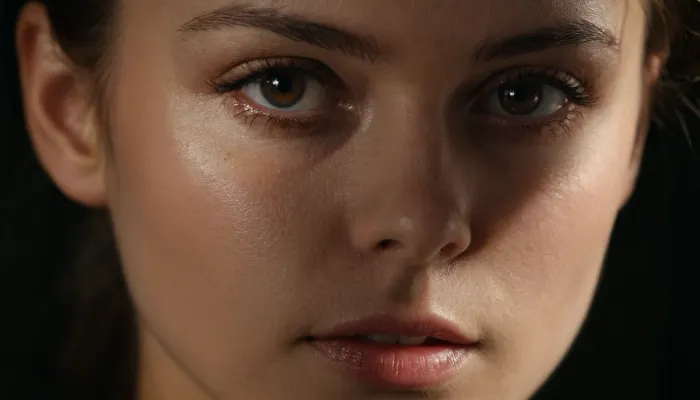 壁に掛けられたAI-generated pornの映像は壁に浮かび上がる、壁にエリーシャドウを投げます。 コーナーでは、彼女の目が閉じて、壁に掛けられた唇を持つ女性の肖像画。 見守っていたら、,