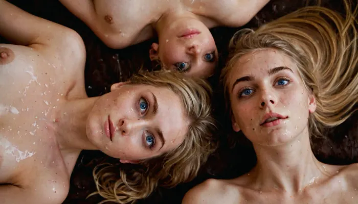 两个女人赤裸地躺在地上,一个拍下另一个裸体的尸体