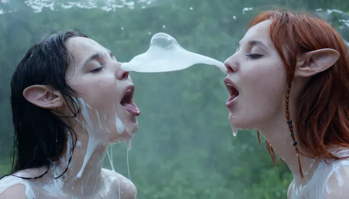 woman, two women tongue kissing, 30 years old, (mouths full translucent white goo:.8), ((spitting translucent white goo down! from one mouth to other mouth:1.5)), translucent white goo on faces, translucent white goo on skin, (translucent white goo dripping from chins:1.2), white goo dripping down, best image quality, HD, Nikon Z9, Kiri, <lora:Kiri_from_Avatar_The_Way_of_Water-000004:1>, <lora:576741_training_data:.8>