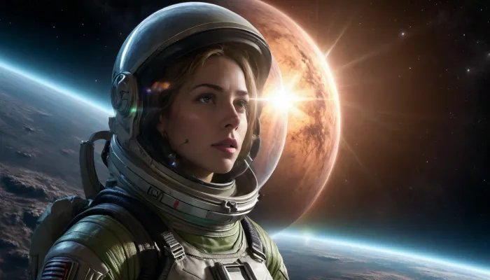 우주의 알 수없는 깊이를 탐험하기 위해 우주 비행사이었다. 그녀는 투명 유리 돔을 착용하고 별과 은하를 볼 수 있었다. 그녀는 또한 그녀의 우주선이 폭력적으로 흔들리는 강력한 폭풍을 보았다. 이 위험에도 불구하고