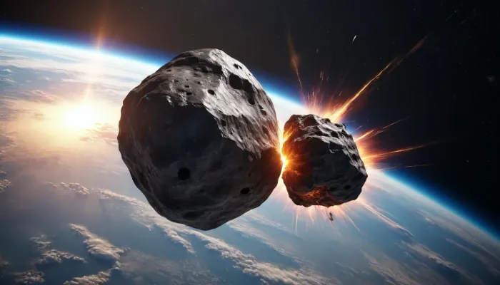 Huge meteorite at high speed flying toward Earth, photorealism, 4 K