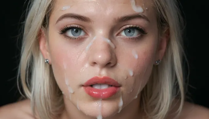 (Macro photo), (extreme close up:1.2), front view, Photorealistic, high resolution, professional photography, close-up of lips, zoom in on lips, red lipstick, short smooth blonde bobcut hair, topless, cum dripping from chin, tongue sticking out, black background., (Cum details), realistic cum, Prominent cum, (white cum:1.7), cum on, (Cum flows:1.2), (cum on body:1.3), cum on head, (cum on face:1.3), bukkake, ((body covered with semen)), cum, face, Face covered in cum, (A lot of cum:1.5), <lora:JustCum:.9>, <lora:cum_in_eye_deepmind:.9>