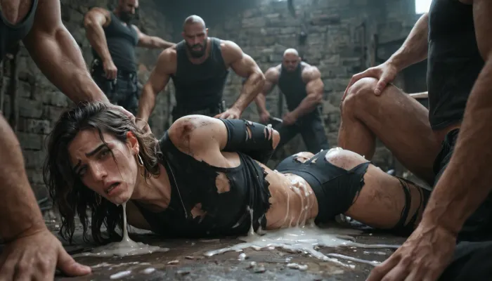 Femboy, gang rape, forced penetration, excessive cum, exhausted, ripped clothes, (male clothes), male face, male haircut, man on man, dirty cellar
Arms roped behind his back Male body, (athletic), helpless. Male on male, hatefuck, gay