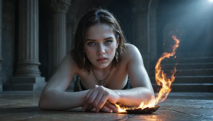 A hyper-realistic depiction of a divine being with glowing pale-blue skin, (full body), sitting in lotus position on a white surface. The figure has intense facial features with sharp fangs, glowing eyes, and a third eye on the forehead. Wearing a crown with flames for hair, and adorned with realistic skull and bead necklaces. One hand is raised in a traditional mudra gesture, the other holds a glowing. Behind the deity, a majestic ancient Hindu temple made of carved stone, partially illuminated by sacred light. Surrounded by a flaming aura, dramatic lighting, dark void background with subtle spiritual glow. Photorealistic textures, ultra-detailed, cinematic composition, 8k resolution, style photographic, high quality reflections Hyperdetailed painting by Ismail_Inceoglu Tom Bagshaw Dan Witz CGSociety ZBrush Central Fantasy Art 4K, side light, front light, Jean Baptiste Monge, Michael Garmash, blush, nsfw, sweat, wet, rain, neiyi1, damimi, dark space mystery, dynamic, dramatic, <lora:uberfit_lora_sdxl:1>