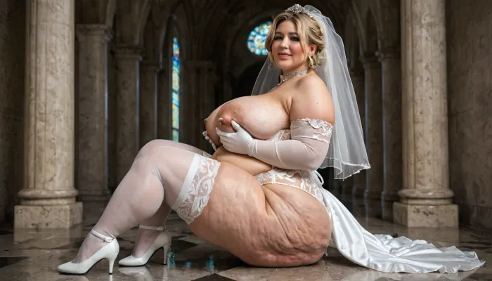 horny old priest groping a ssbbw woman, Wedding ceremony, sexy bride, 38 years old stunningly beautiful, extreme fat, obese, cellulite, stuffed, sagging belly, big, faat ass, fat double chin face, ssbbw blonde, (bride veil over her face, white lace bride themed lingerie, open, (show fat belly), corset, stockings, collar, long gloves, high heels), (sexy bride dress revealing meaty naked breasts to old priest, old ptiest groping her hard in her wobbly belly, looking into his eyes, (38DD), (no scars), (perfect skin, skin pores), (hard nipples), closeup, groom, pastor, masterpiece, insanely detailed, professional photography, 8k, UHD, captured with a Nikon D850
close up, side view
always show thessbbw bride and the old peiest in a wedding ceremony in the church together !!
old priest grabs deep in her wobbly, fat belly !!)