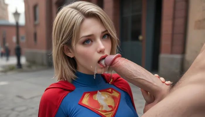 her body is covered with cum on face and tits, cum dripping from vegina, BlowjobTopofHeadPOVQuiron, pose, blowjob, penis, woman, with, a, in, her, mouth, Supergirl clothes, <lora:SDXL1.0_quiron_BlowjobTopofHeadPOV_V4.1mx_lora:2>
