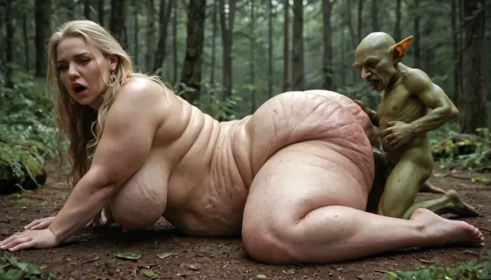 multiple goblins, 1girl, forest, simple extreme fat, complete nude, obese, fat round double chin face, cellulite, overfed belly, stretch marks, fat, wobbly ass, wide hips, overweight 40 years old ssbbw woman, (looks like cersei lannister), is groped by goblins, straight long blonde hair, masterpiece, best quality, highly detailed, sex, rape, goblins, Goblin, monster, creature
she spreads her fat legs and lies on her back and gets her wet pussy licked, (cunilingus, 1.2), by the goblin !!
half side view, lying on her back !!!!