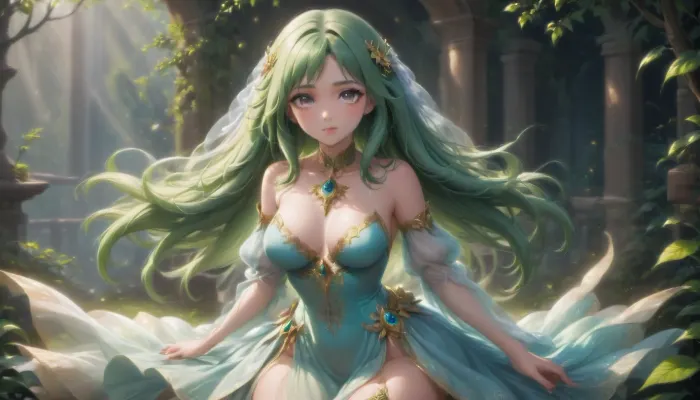 beautiful girl, long hair, green hair, Playfulness