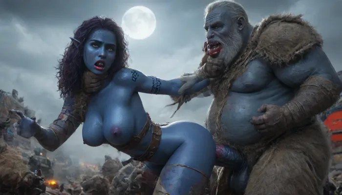 female drow elf barbarian, (dark night blue skin:1.82), tall, angry, busty, curvy, thin waist, big boobs, big butt, slim, athletic, fit, vitiligo, strong, (fur pelt armor, dungeons and dragons, purplish blue skin, black and purple hair, Dark, Elf, Warrior, Drow, tattooed, scarred, purple eyes, uberfit, muscular, blue skin, amazon, giant, fur barbarian armor, bloody, blood spatter, bear, bear heart), (in a bloody filed after a battle, white full moon in the sky:1.4), fucked from front deep, standing missionary fuck, girl covered in cum, cum on belly, round ass, big detailed ass, wide hips, cleavage, girl wearing half torn dress, detailed petite body, messy hair, wet hair, cum in front, cum in ass, lots of cum, rough sex, face pushed into wall, hair pull, cock, enjoyed, abused, abusive, face to face, (arms tied behind back with rope:1.2), (one hand choking:1.4), (two grandad short fat bald old men rough gropes her exposed breast and ass+presses her against the wall of the subway car:1.3), (looking at fat old men), ((two casually dressed short fat old men:1.8)), passionate, strong orgasm, pleasure, 2 men, two men, gangband, abuse, rape, perfect hands, perfect fingers, perfect anatomy, realistic skin, pores on skin freckles moles spots wrinkles, cinematic, ultrarrealistic, cinematic masterpiece, maximum details, maximum quality, maximum realism, masterpiece, award winning photo, (monster white cock:1.6), sweaty, steamy, embarrassed expression, shy, looking at viewer, almost naked, hourglass waistline, perfect anatomic body, ass up, anal spitroast, gagging on cock, random pose, random view angle, ((hogtied, bound for sex, tied up)), (((hyper gigantic large cock in mouth:1.3))), cum drips from nose, cum drips from mouth, (pulled nipples:1.2), nipple clamps, spitroast, wide eyes, throat bulge, puffy cheeks, thick cum, holding her head with both hands, hair grab, holding head, deepthroat, (((hyper large cock in mouth:1.3))), oral cream pie, screaming, shocked, tearful, deep anal penetration, Uber realistic, 8k, ultra detailed, arched back, detailxl, 35mm photograph, film, professional, 4k, 1girl, 5 boys, hdr, photographic, ultra realistic, ultra high details, back light, (front view), (dynamic pose), best quality, anal sex, gargantuan white cocks, anal sex expansion, ravenous hyper sex, large hyper muscular fat old men, fat old men gangbang, (gangbang sex), swollen black veiny cocks, (double anal penetration:1.8), hardcore double penetration, proper physics, big white cocks, muscular fat old men gangbang, (forceful penetrations), extremely graphic, shocked expression, beautiful hands, background, volumetric lighting, (dynamic angle), (random angle), (random pose), (dynamic view), (random view), golden hour lighting, dramatic shadows, rich details, nature-inspired color palette, <lora:Dark_Elf_Warrior:2>, <lora:Drow:2>, <lora:339100_training_data:2>, <lora:uberfit_lora_sdxl:2>, <lora:zavy-brbrn-sdxl:2>