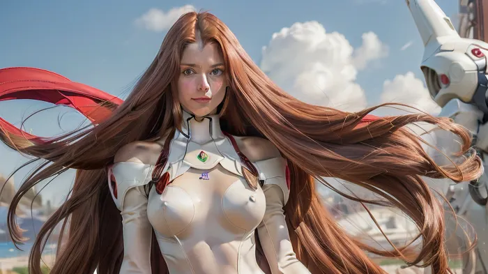 An 18-year-old girl nude, very long wavy hair, silky skin without flaws, bare arms and shoulders, slender neck, alluring sexy smile, (((Elhaym Van Houten, a character from the Xenogears game))), 1girl, perfect face, perfect figure, bodysuit, groot in the shape of a drop, <lora:xenogears_houten-10:.8>