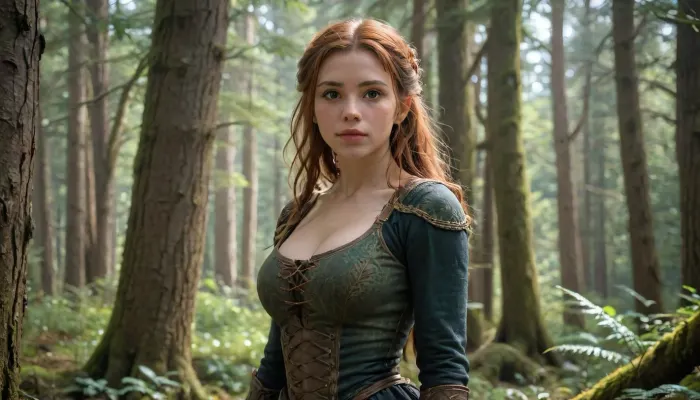 Scottish forests, Animals, no paths, no roads, dense forest, medieval setting, silhouette of a 22year-old girl in a forest thicket Anthropomorphic, sexy look, out of focus, realistic style, detailed landscape, clear focus, photorealistic quality, 8k resolution, natural environment, realistic physics, cinematic composition, masterfully drawn art, tamamo, \, <lora:SDXL_BetterFaces-LoRA_v1:.6>, <lora:Fantasy_world__XL:.8>