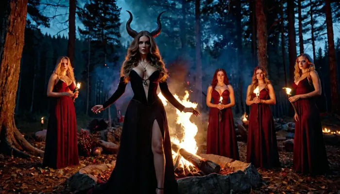 The sensual dark ritual: a nocturnal coven's forbidden liaison under the blood moon