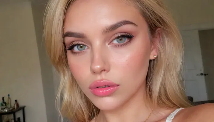 (extreme close-up portrait, focus on eyes, bronzed glowing skin, flawless complexion, soft smoky eyes, full brows, mauve-pink lips, natural elegance, subtle sophistication:1.6), (seductive attitude, hungry expression, sultry eyes, long eyelashes, bashful gaze:1.2), (intimate snapshot, snapshot aesthetic:1.5), (tousled short blonde hair with honey-brown roots, wet-look styling, side-swept bangs, textured layers, slightly messy aesthetic, golden highlights, pixiecut hair, asymmetric hair:1.5), (sexual tension, sexual anticipation, sexual attraction:1.4), (natural lighting, naturally lit, ambient lighting:1), (soft shadows on her face:.9), taken with a smartphone camera, snapshot style, point-and-shoot, shallow depth of field, (natural phone bokeh, lens flare:1.1), slightly off-center composition, natural framing, soft focus on background, ziprealism, igbaddie, <lora:igbaddie-XL:.8>, perfecteyes, <lora:PerfectEyesXL:.4>