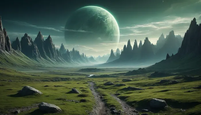 the distant future, incredible landscape, another planet, green